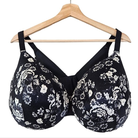 Lane Bryant Cacique Black Floral Back Smoothing Full Coverage Bra 44F - Picture 1 of 4